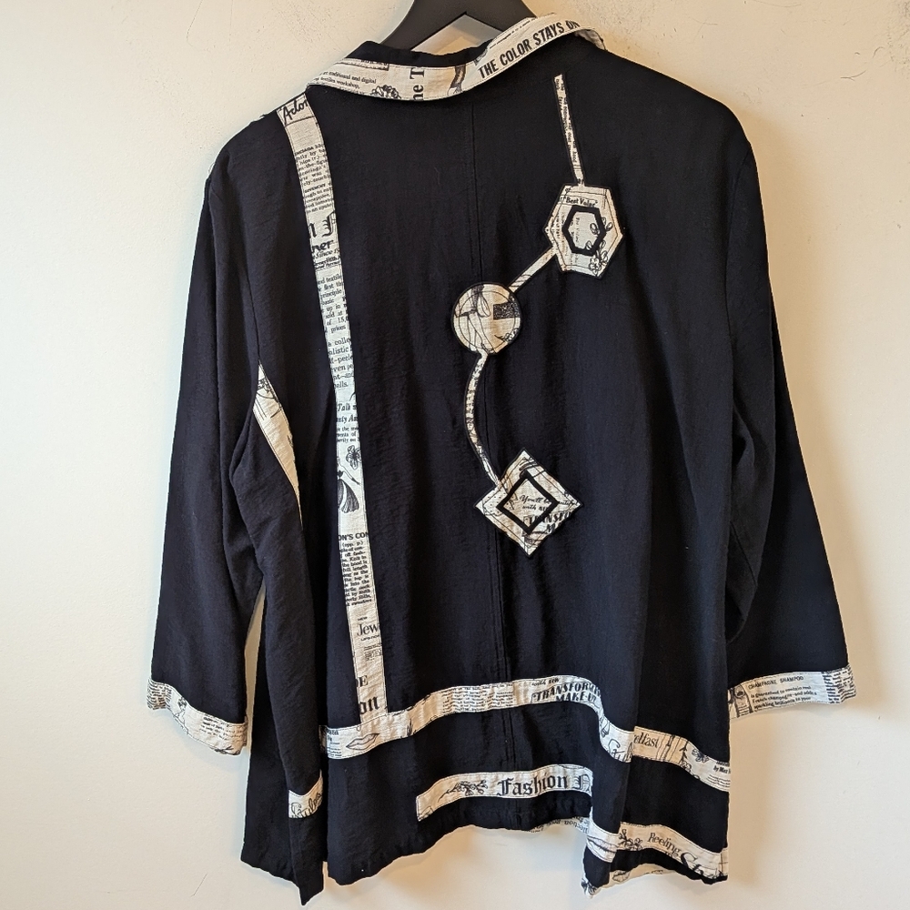 Ali Miles Women's Black Cream Fashion Print Blouse 2X Lagenlook Artsy - Picture 6 of 9